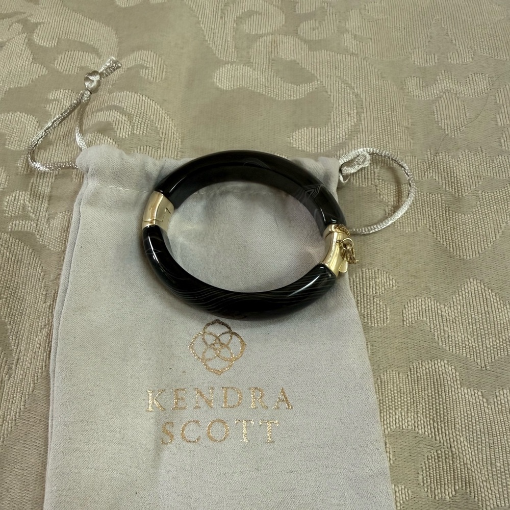 Kendra Scott Black Obsidian and Gold Bangle